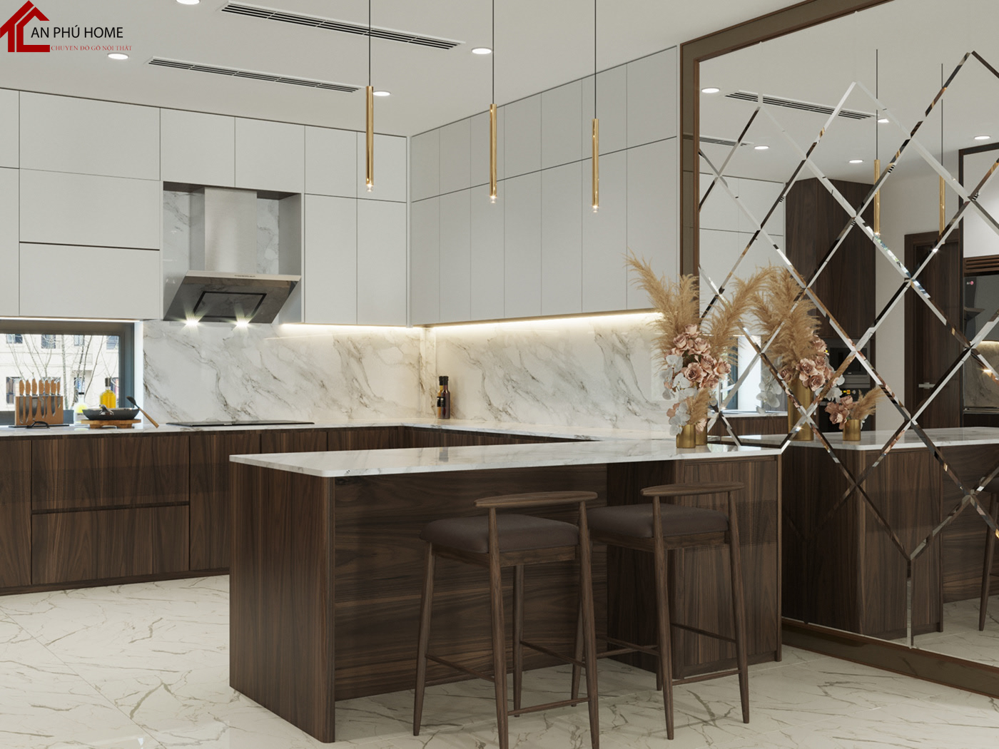 mẫu tủ bếp gỗ óc cho đẹp, sang trọng